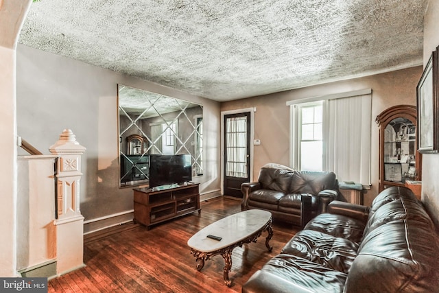 living room with dark hardwood / wood-style floors