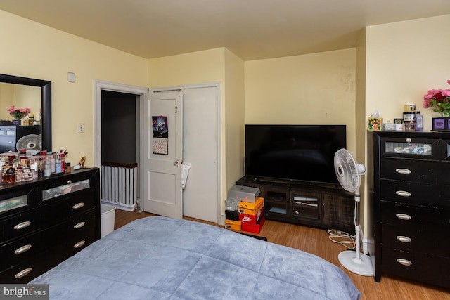 bedroom featuring light hardwood / wood-style floors and a closet