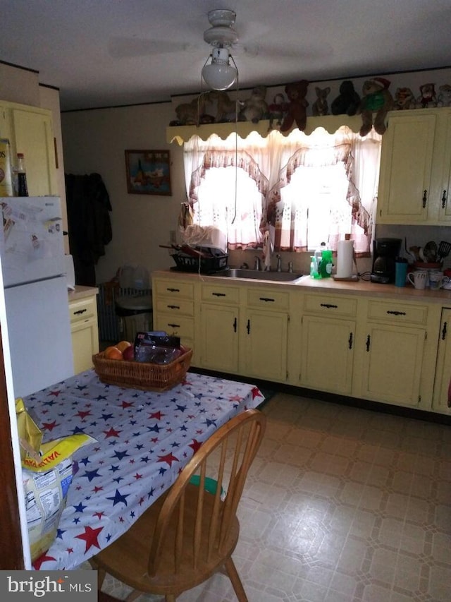 kitchen featuring white fridge and sink