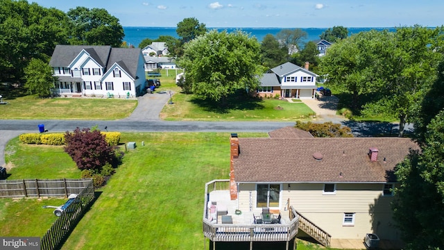 bird's eye view featuring a water view