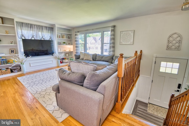 living room with light hardwood / wood-style floors