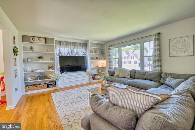 living room with light hardwood / wood-style flooring