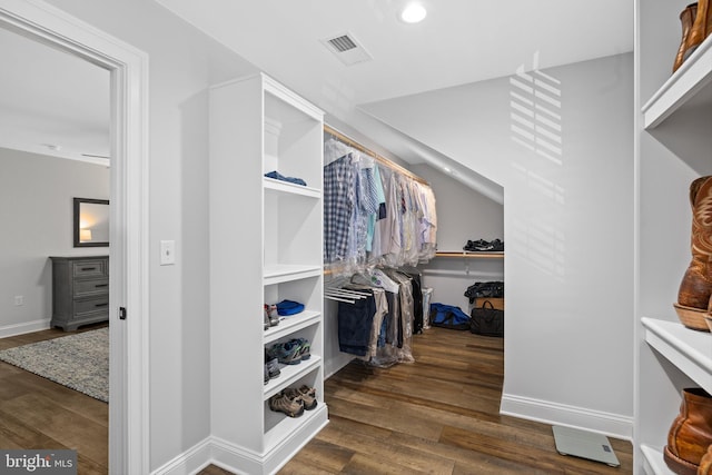 walk in closet featuring dark hardwood / wood-style flooring