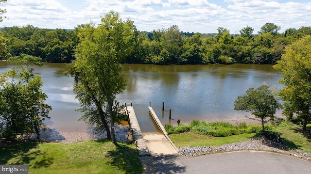 property view of water featuring a dock