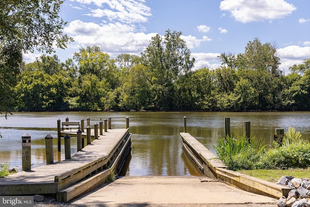 view of dock with a water view