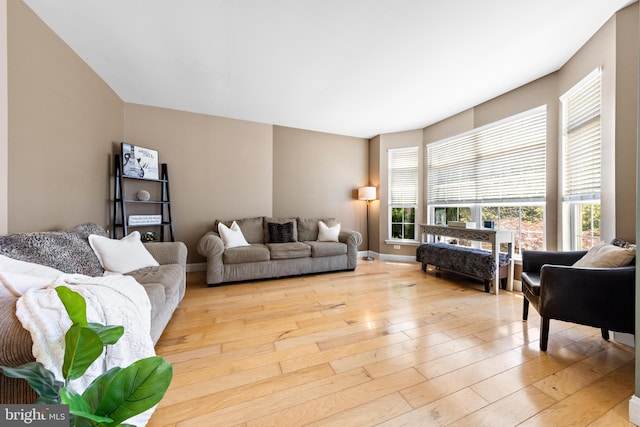 living room with light hardwood / wood-style flooring