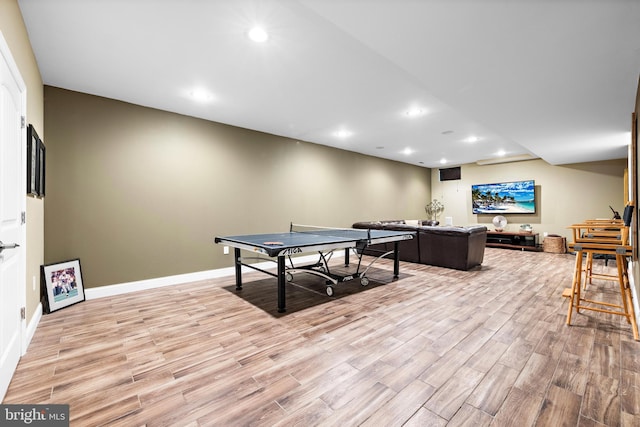 rec room featuring light hardwood / wood-style floors