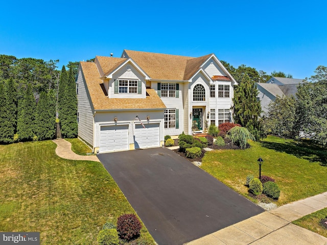 view of front facade with a front lawn and a garage