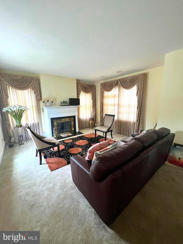 living room featuring carpet floors and plenty of natural light