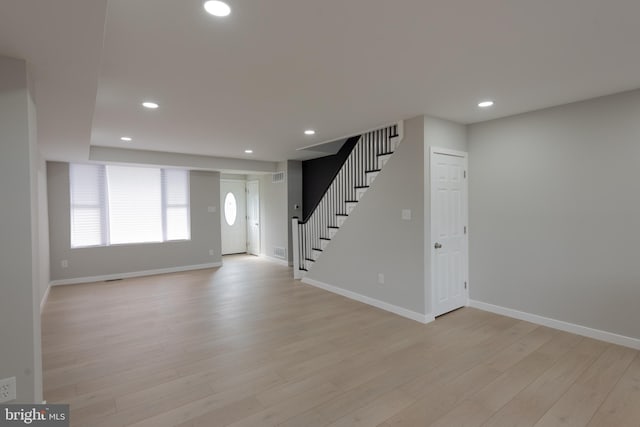 unfurnished living room with light hardwood / wood-style floors