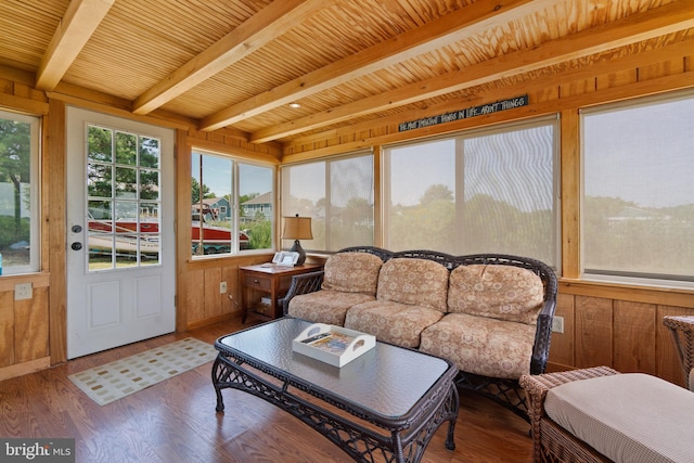 sunroom / solarium with beamed ceiling