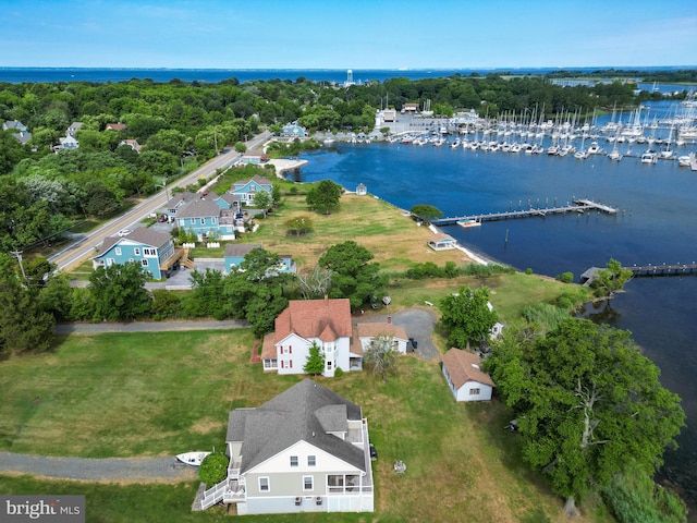 bird's eye view featuring a water view