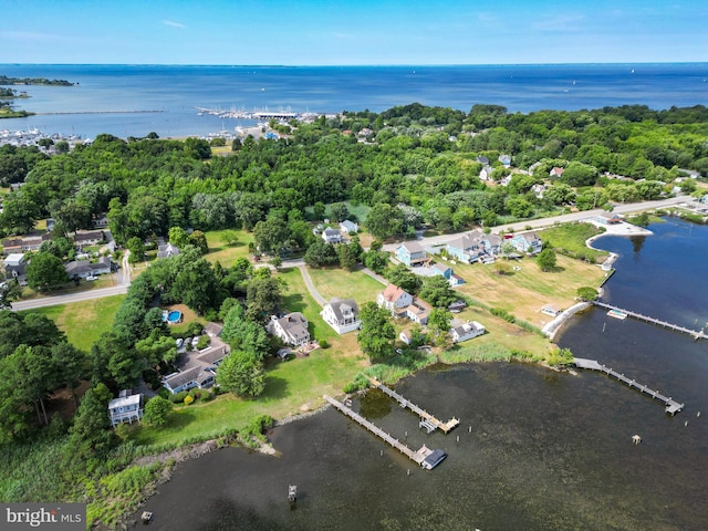 bird's eye view featuring a water view