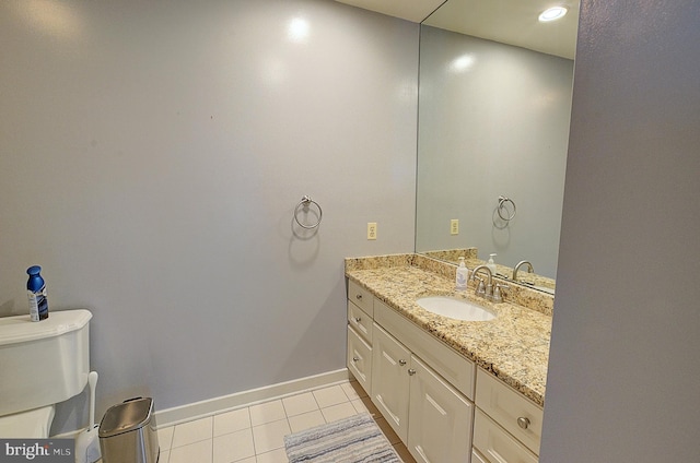 bathroom featuring tile patterned flooring, vanity, and toilet