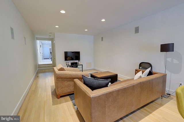 living room with light hardwood / wood-style flooring