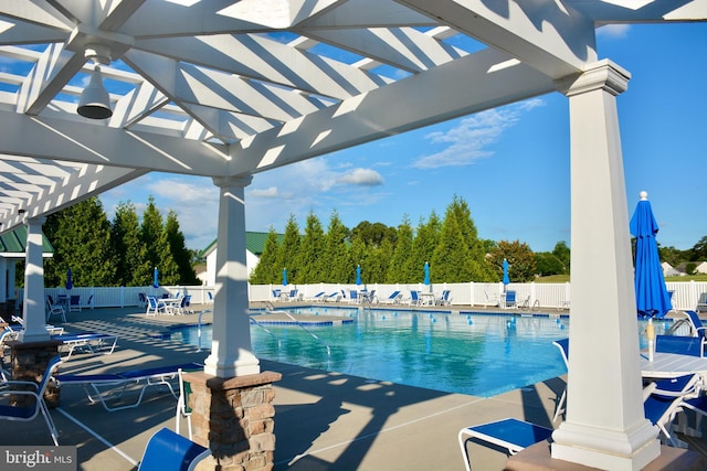 view of swimming pool with a patio