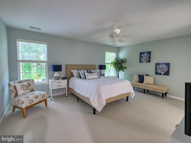 bedroom with carpet and ceiling fan