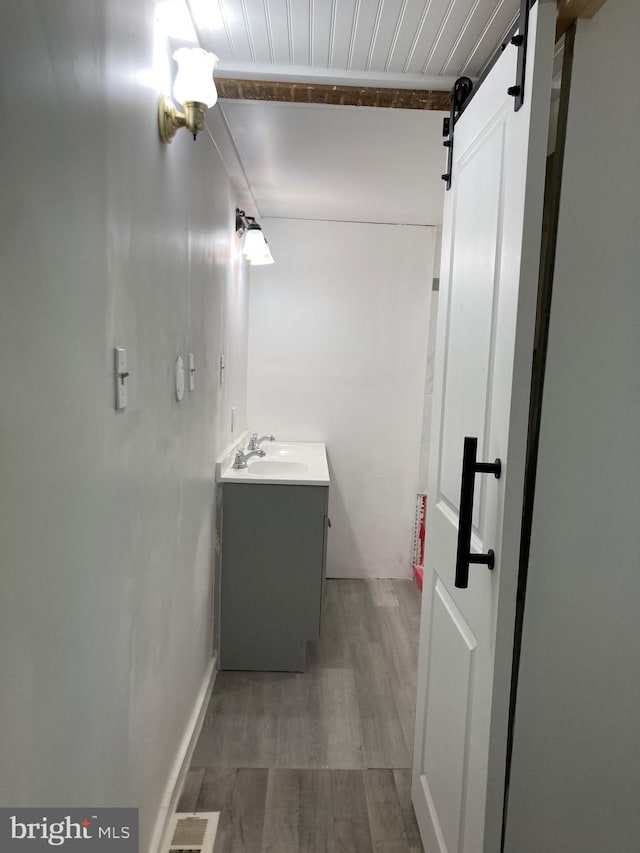 bathroom with vanity and wood-type flooring