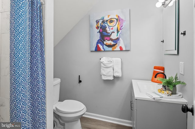 bathroom featuring walk in shower, vanity, and toilet