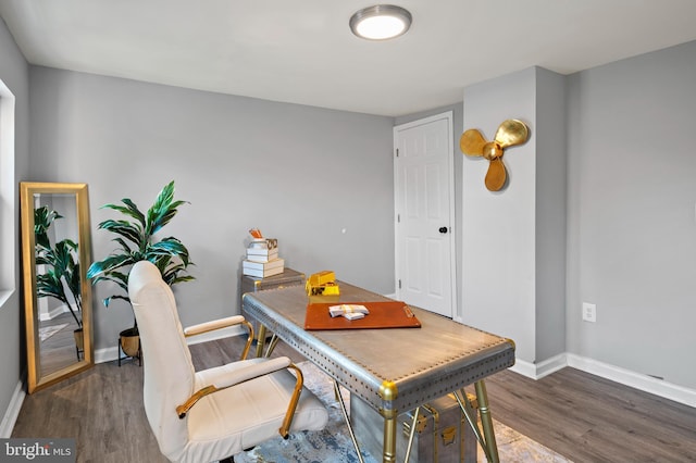 office space featuring dark wood-type flooring