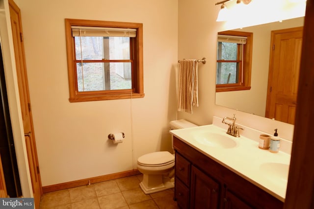 bathroom featuring tile patterned floors, plenty of natural light, toilet, and vanity