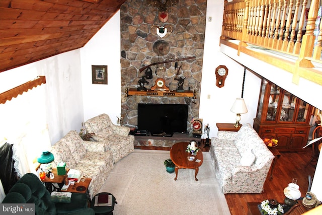 living room featuring lofted ceiling