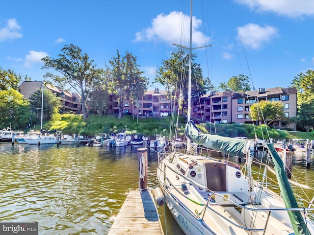 view of dock with a water view