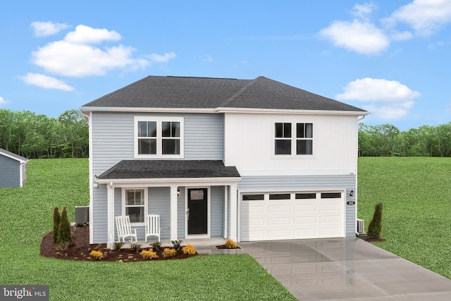 view of front property featuring a front yard and a garage