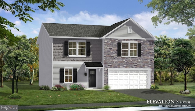 view of front of home featuring a garage and a front lawn