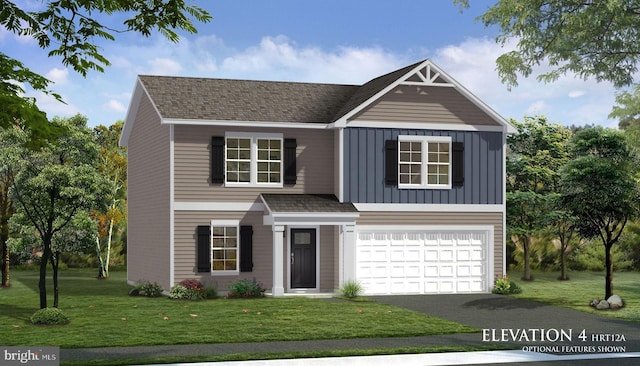 view of front of house featuring a front lawn and a garage