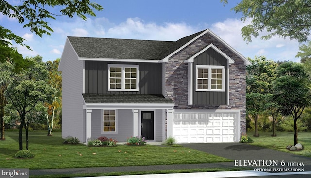 view of front of house featuring a garage and a front yard