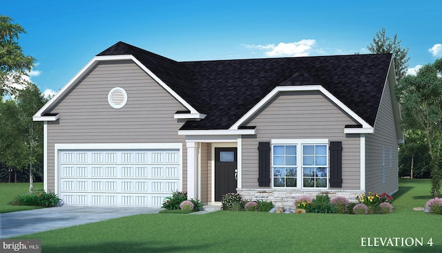 view of front facade featuring a garage and a front yard