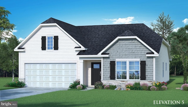 view of front of property featuring a garage and a front yard