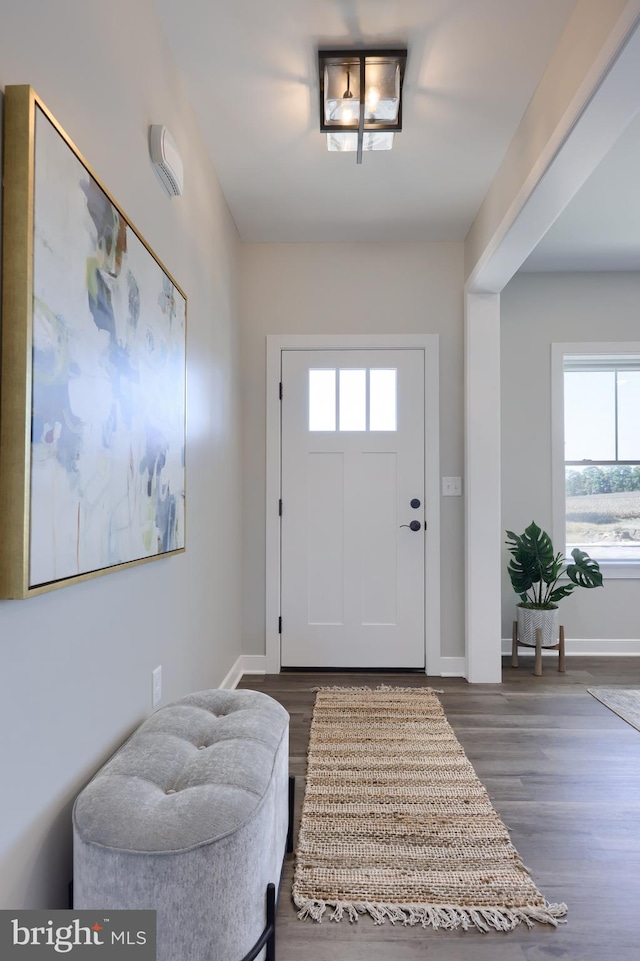 entryway with dark wood-type flooring and a healthy amount of sunlight