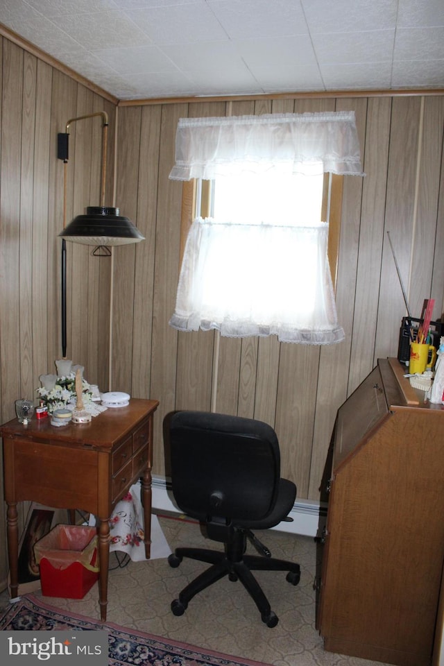 office featuring wood walls