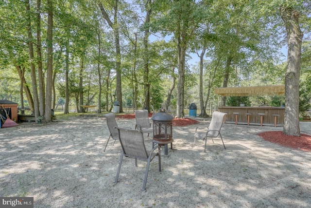 view of patio featuring a bar