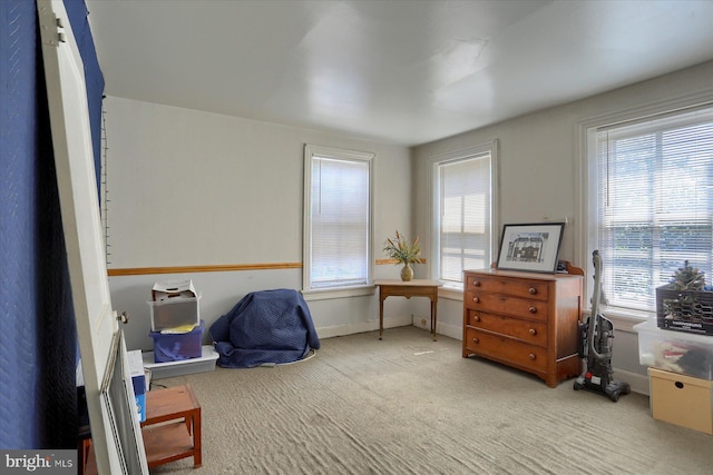 interior space featuring light colored carpet and a healthy amount of sunlight