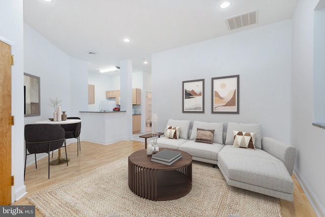 living room featuring light wood-type flooring