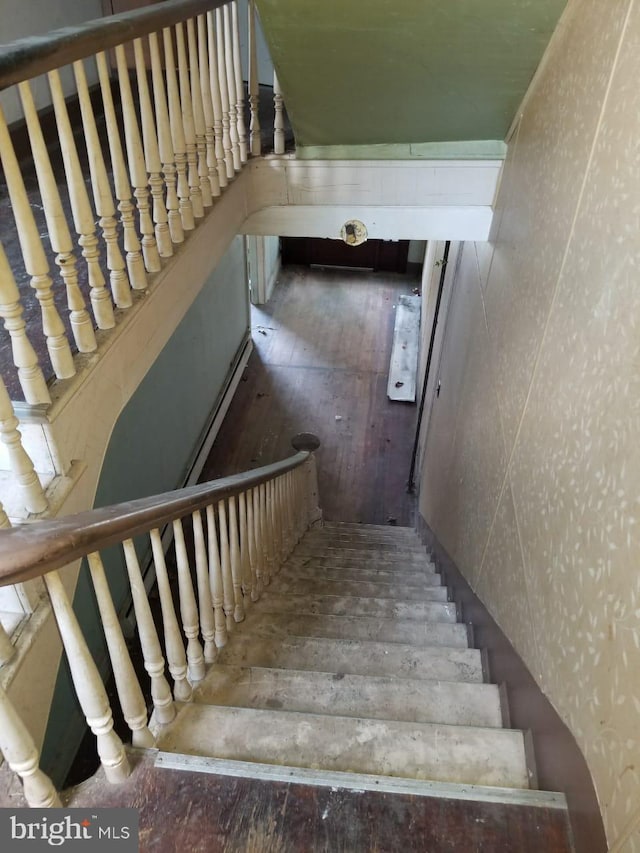 stairway featuring hardwood / wood-style flooring