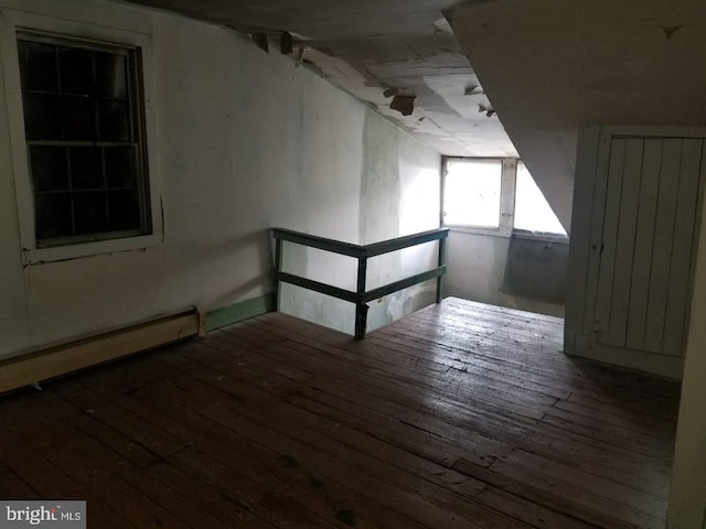 additional living space featuring wood-type flooring and a baseboard radiator