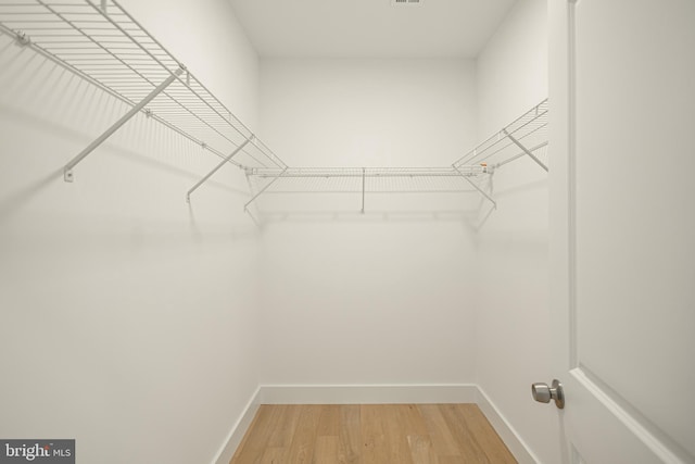 walk in closet with wood-type flooring