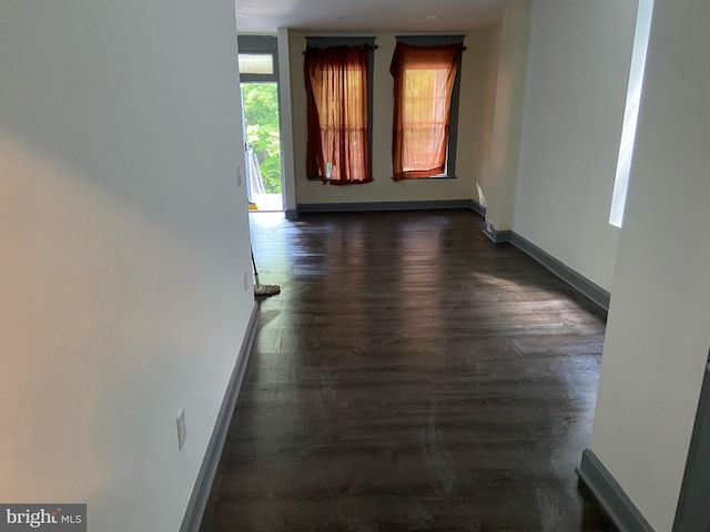 spare room with dark wood-type flooring