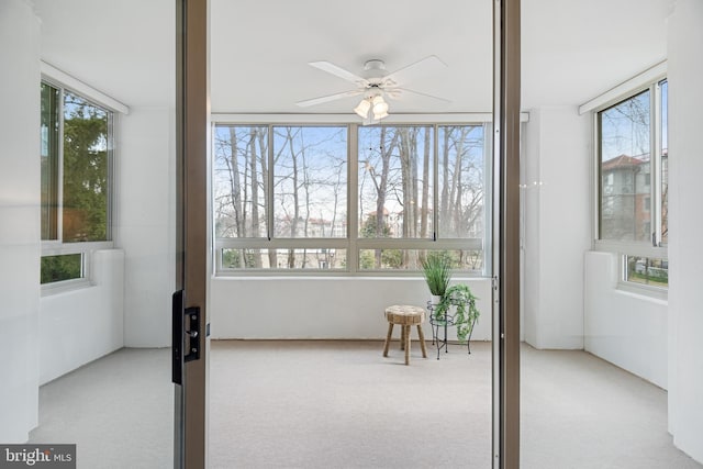 sunroom / solarium featuring a ceiling fan