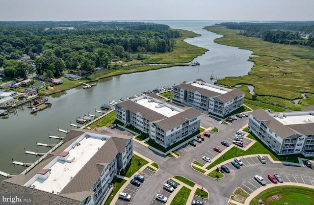 aerial view featuring a water view