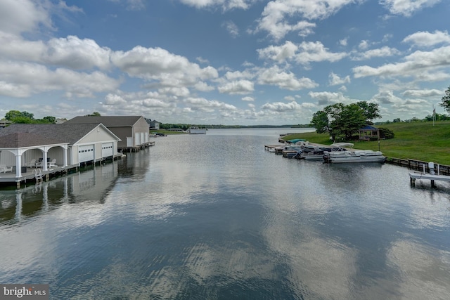 view of dock with a water view