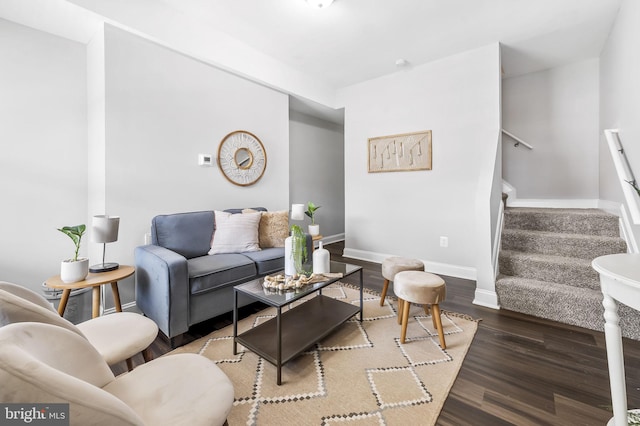 living room with dark wood-type flooring