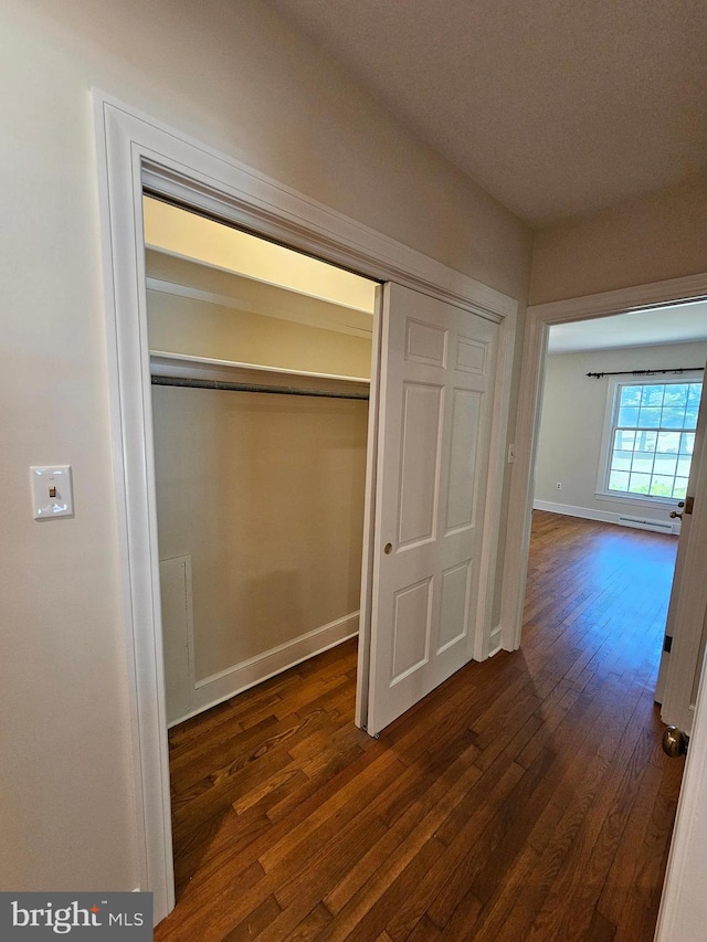 closet with a baseboard heating unit