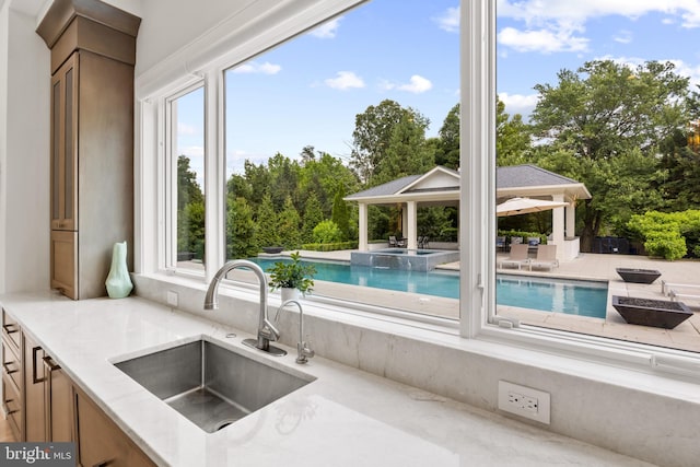 view of swimming pool with sink