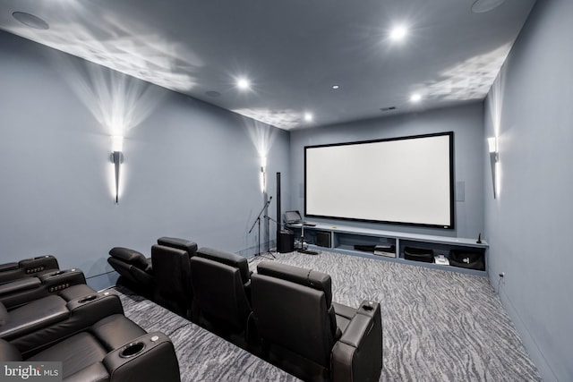 home theater with carpet flooring