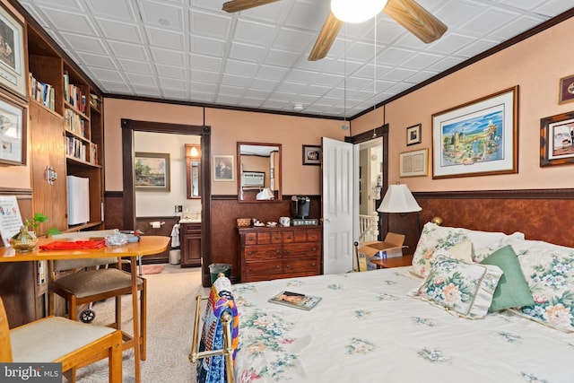 bedroom featuring carpet floors and ceiling fan